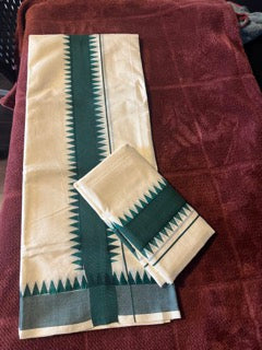 Katti Kara Green: Temple Print - Trending Set Mundu