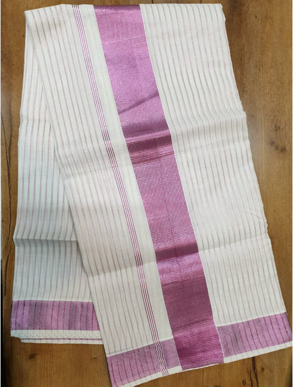 Kuthampully Full Stripes Rose Gold Saree