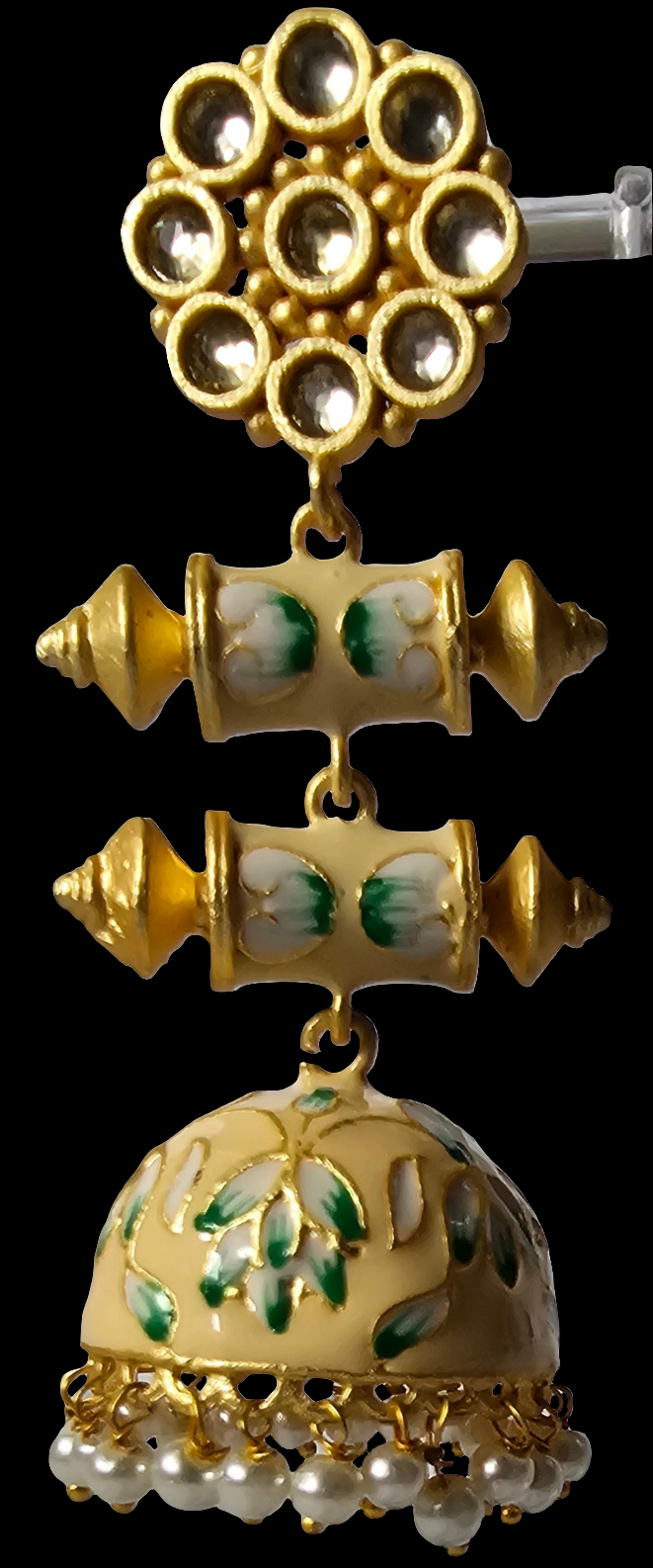 Enamel Kundan Pearl Wedding Drop Dangle Flower-Shaped Jhumki Earrings