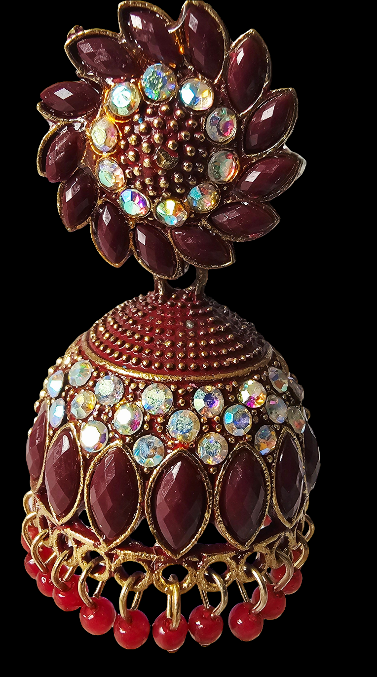 Red Jumka: Classic Antique Dangle Earring - Jhumkas Indian Earrings for Women | Perfect for Ethnic Occasions | Traditional South Indian Jewelry