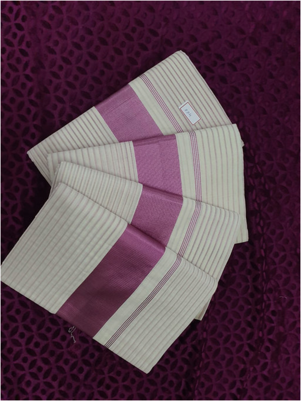 Kuthampully Full Stripes Rose Gold Saree