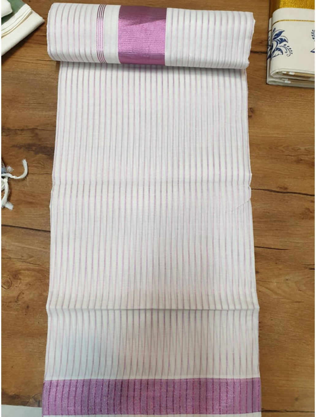 Kuthampully Full Stripes Rose Gold Saree