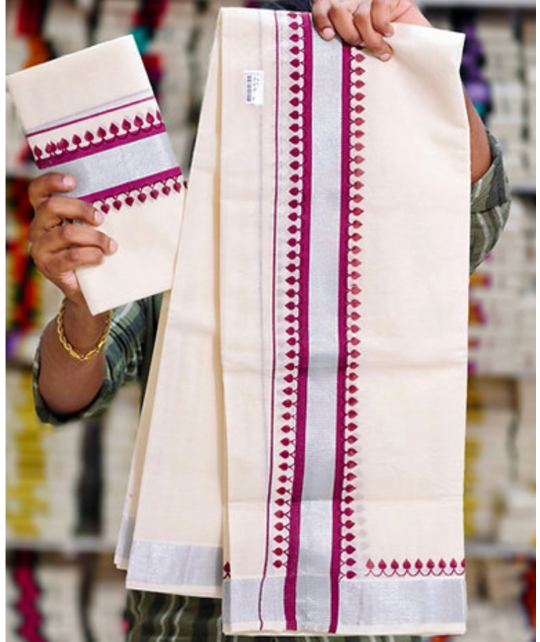 Kuthampully Set Mundu - Komma Valli Print