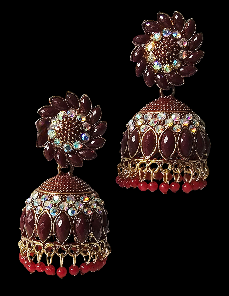 Red Jumka: Classic Antique Dangle Earring - Jhumkas Indian Earrings for Women | Perfect for Ethnic Occasions | Traditional South Indian Jewelry
