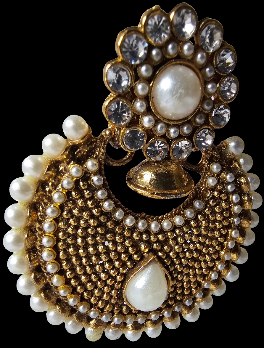 Classic Gold and White pearl Studded Chandbali
