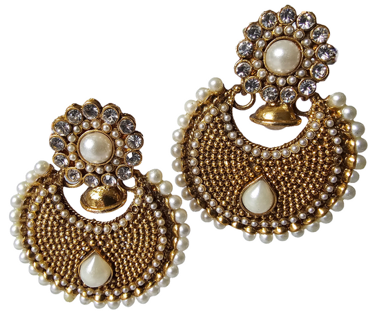 Classic Gold and White pearl Studded Chandbali