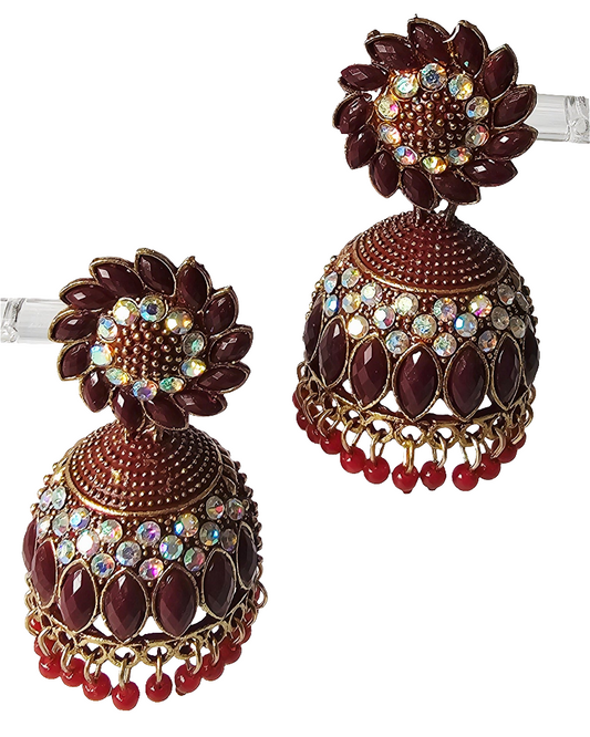 Red Jumka: Classic Antique Dangle Earring - Jhumkas Indian Earrings for Women | Perfect for Ethnic Occasions | Traditional South Indian Jewelry