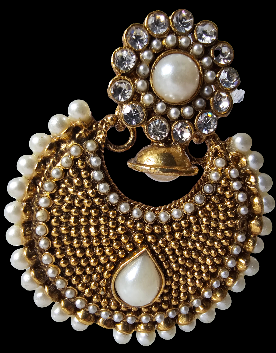 Classic Gold and White pearl Studded Chandbali