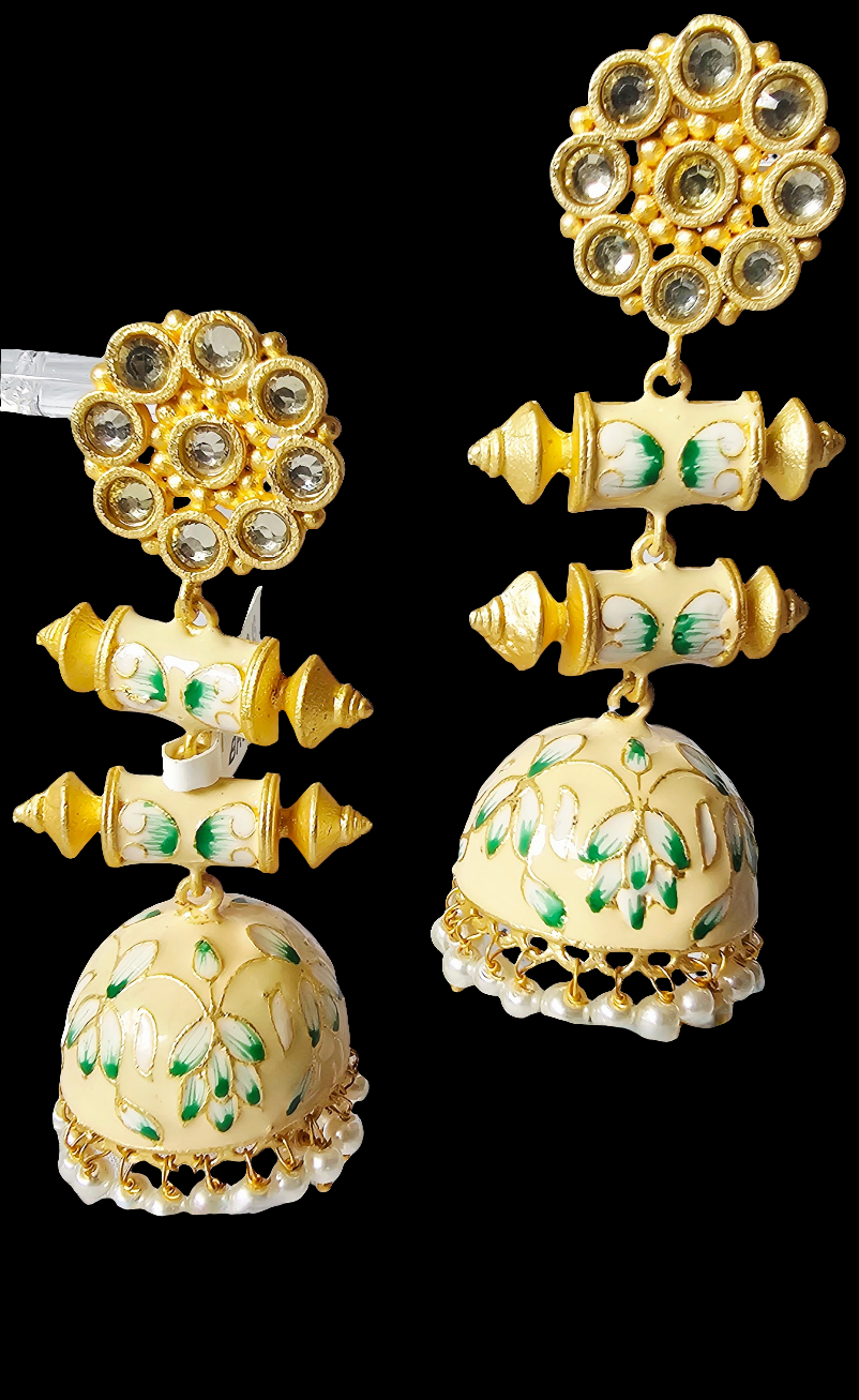 Enamel Kundan Pearl Wedding Drop Dangle Flower-Shaped Jhumki Earrings